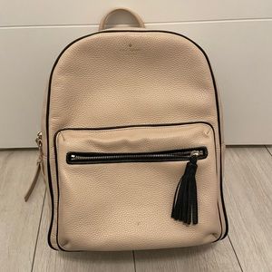 Kate Spade Cream & Black Full Sized Leather Backpack with Laptop Sleeve